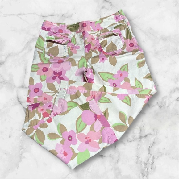 Vintage LOFT beige floral Pink and Green capri pants straight leg sz 8 - Picture 1 of 6